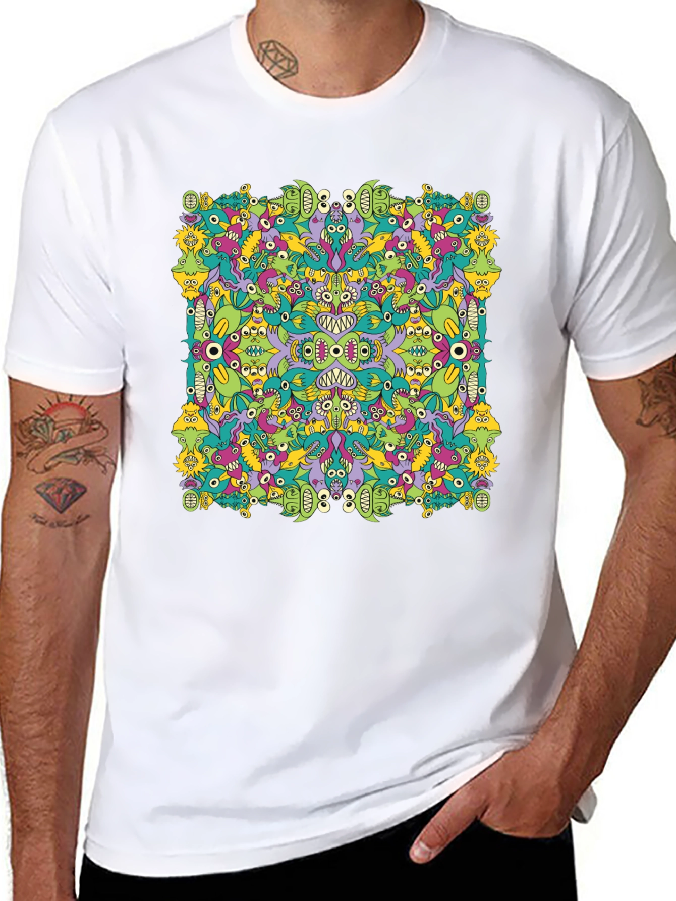 Funky Monster Doodle Graphic Tee - Black