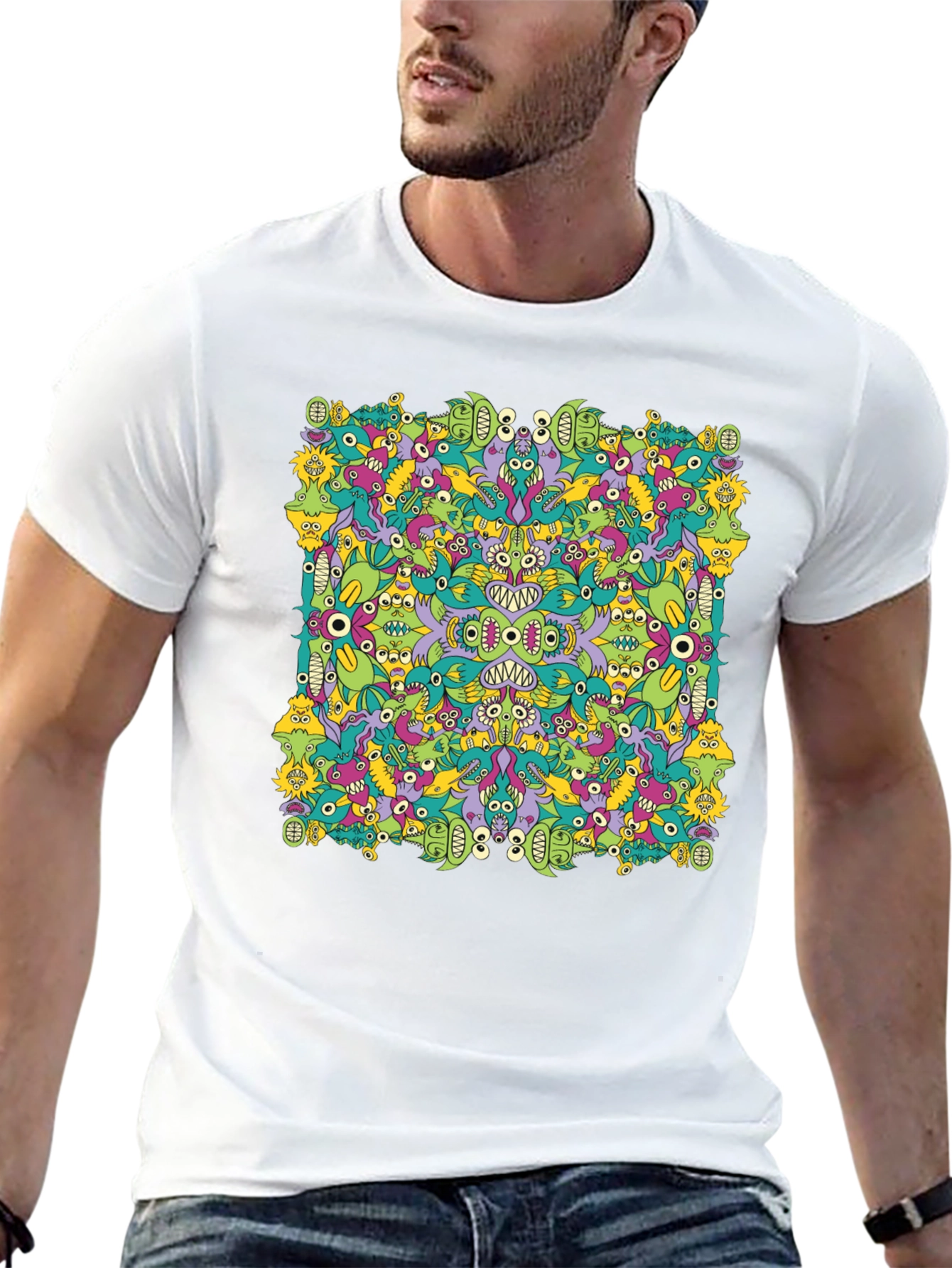 Funky Monster Doodle Graphic Tee - Black