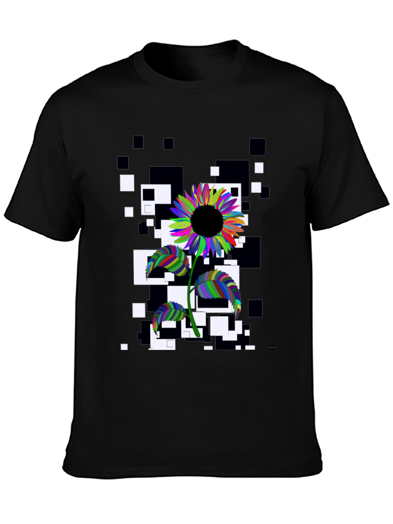Abstract Sunflower Graphic Tee - Stylish Black T-Shirt