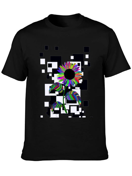 Abstract Sunflower Graphic Tee - Stylish Black T-Shirt
