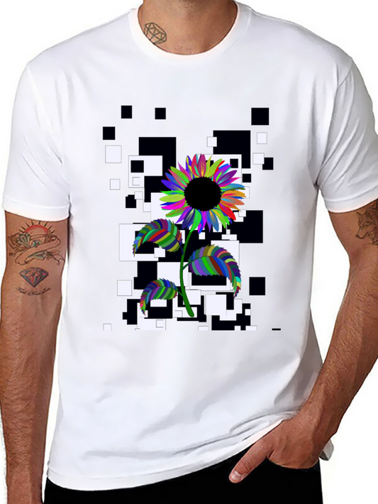 Abstract Sunflower Graphic Tee - Stylish Black T-Shirt