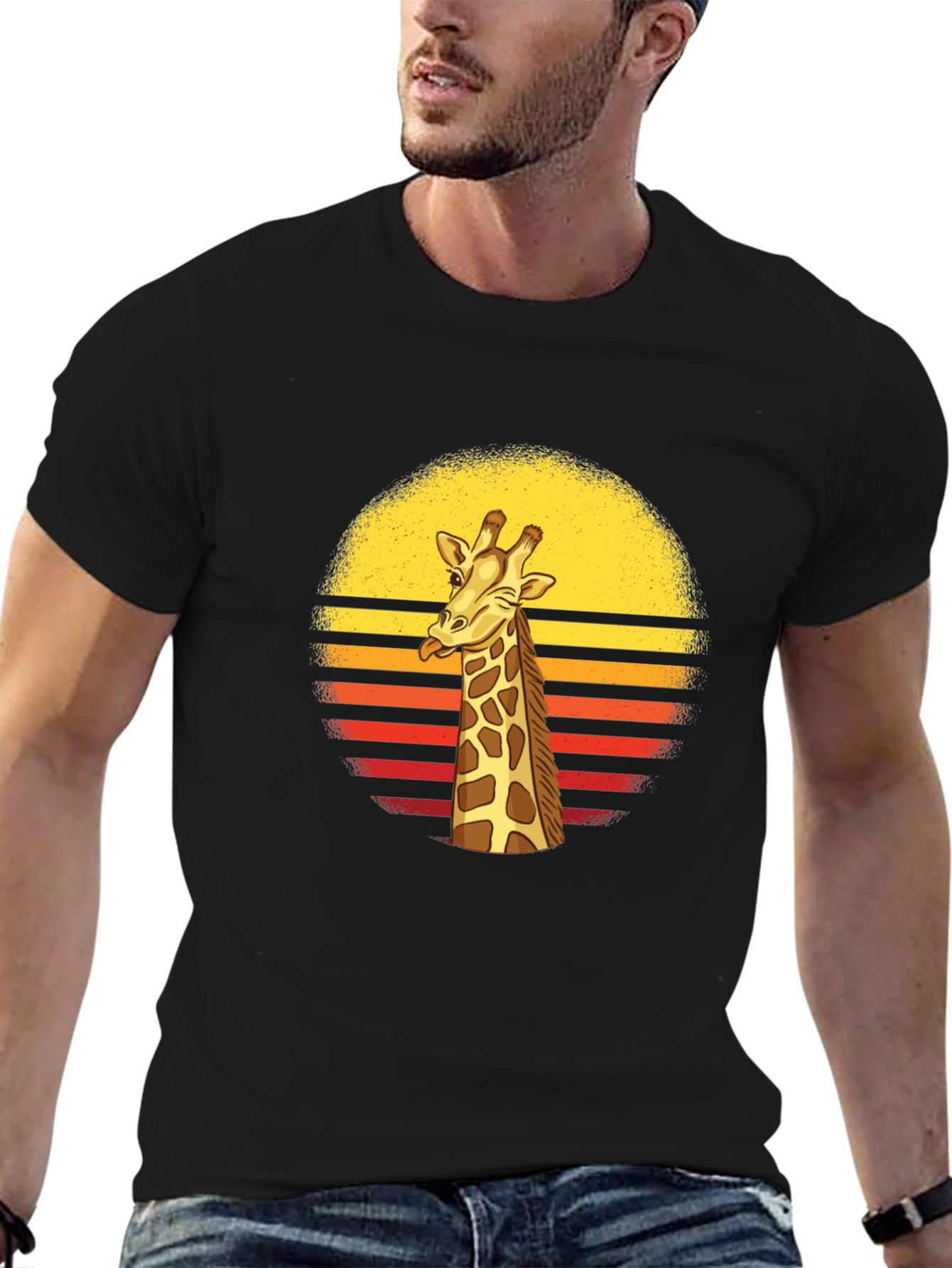Giraffe Sunset Graphic T-Shirt