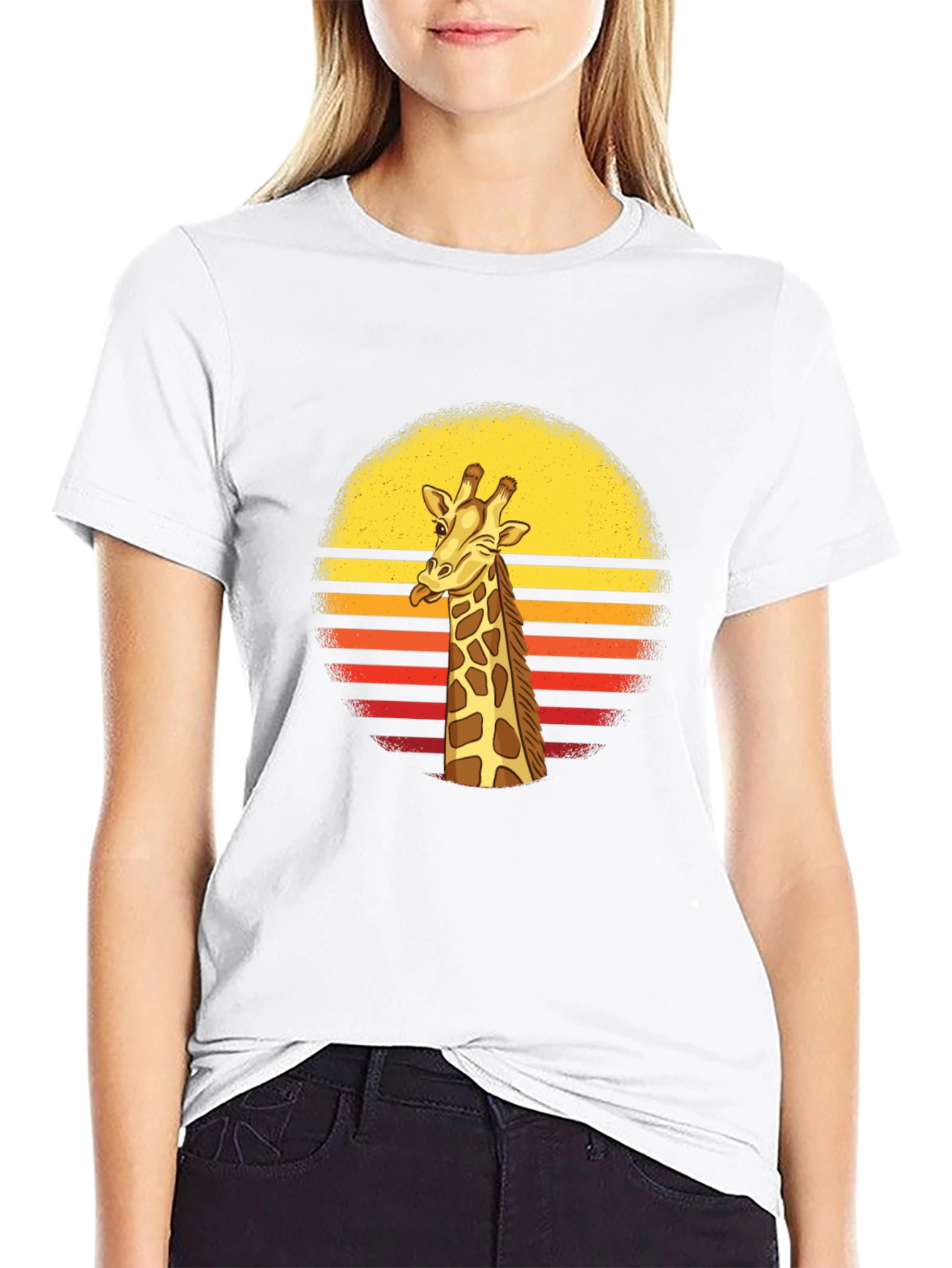 Giraffe Sunset Graphic T-Shirt