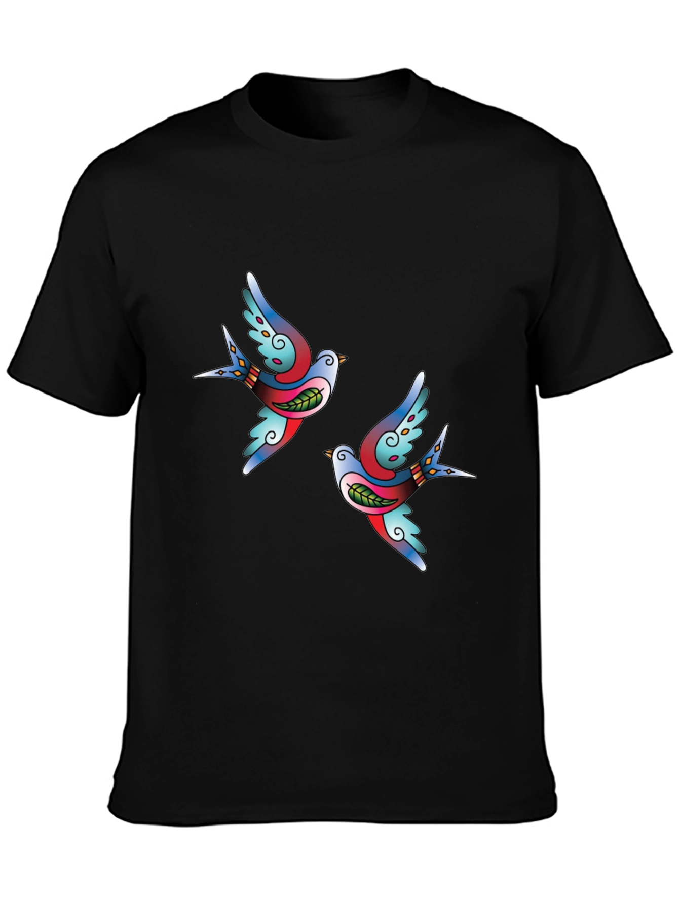 Classic Tattoo Swallow Bird Graphic Tee - Soft Black