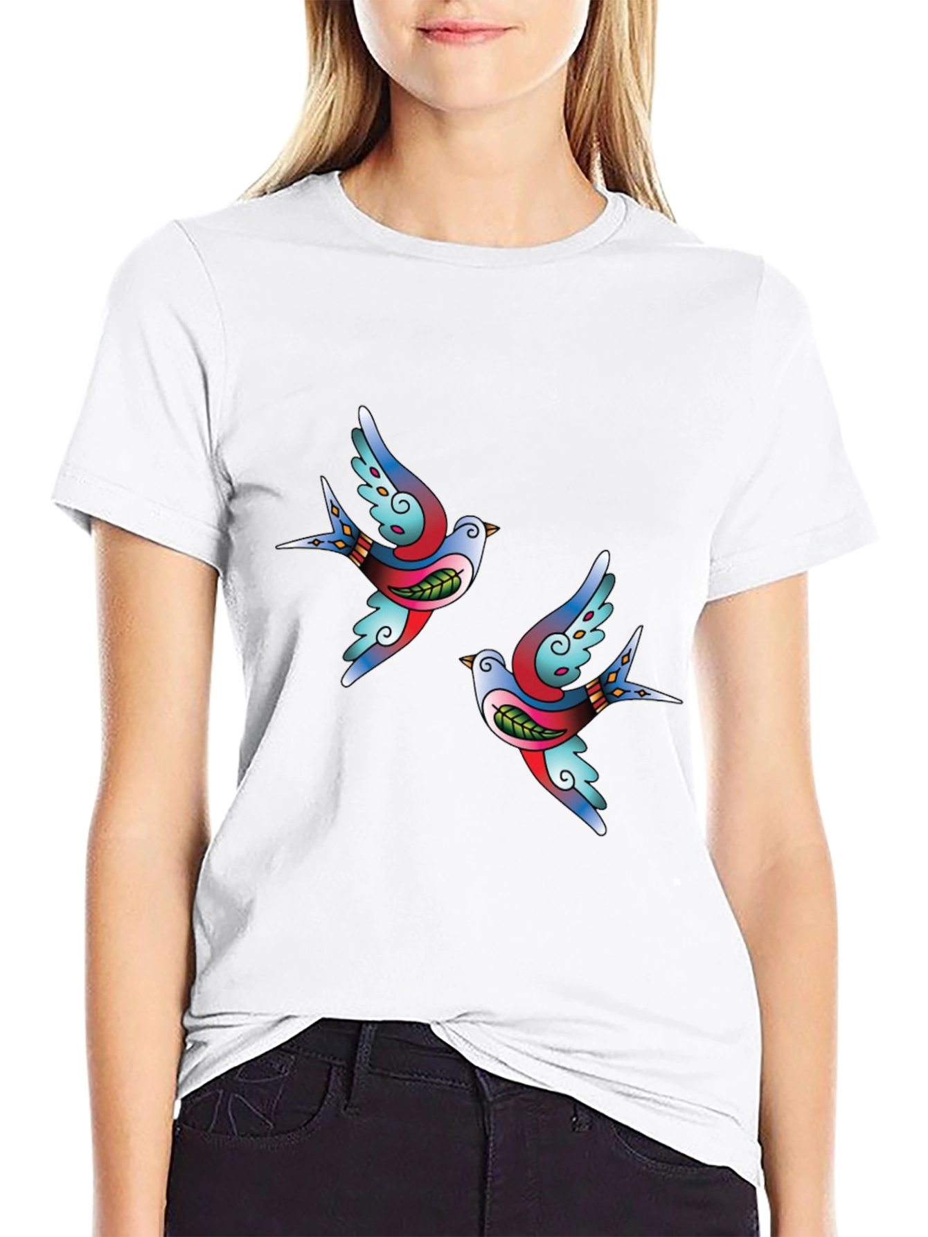 Classic Tattoo Swallow Bird Graphic Tee - Soft Black