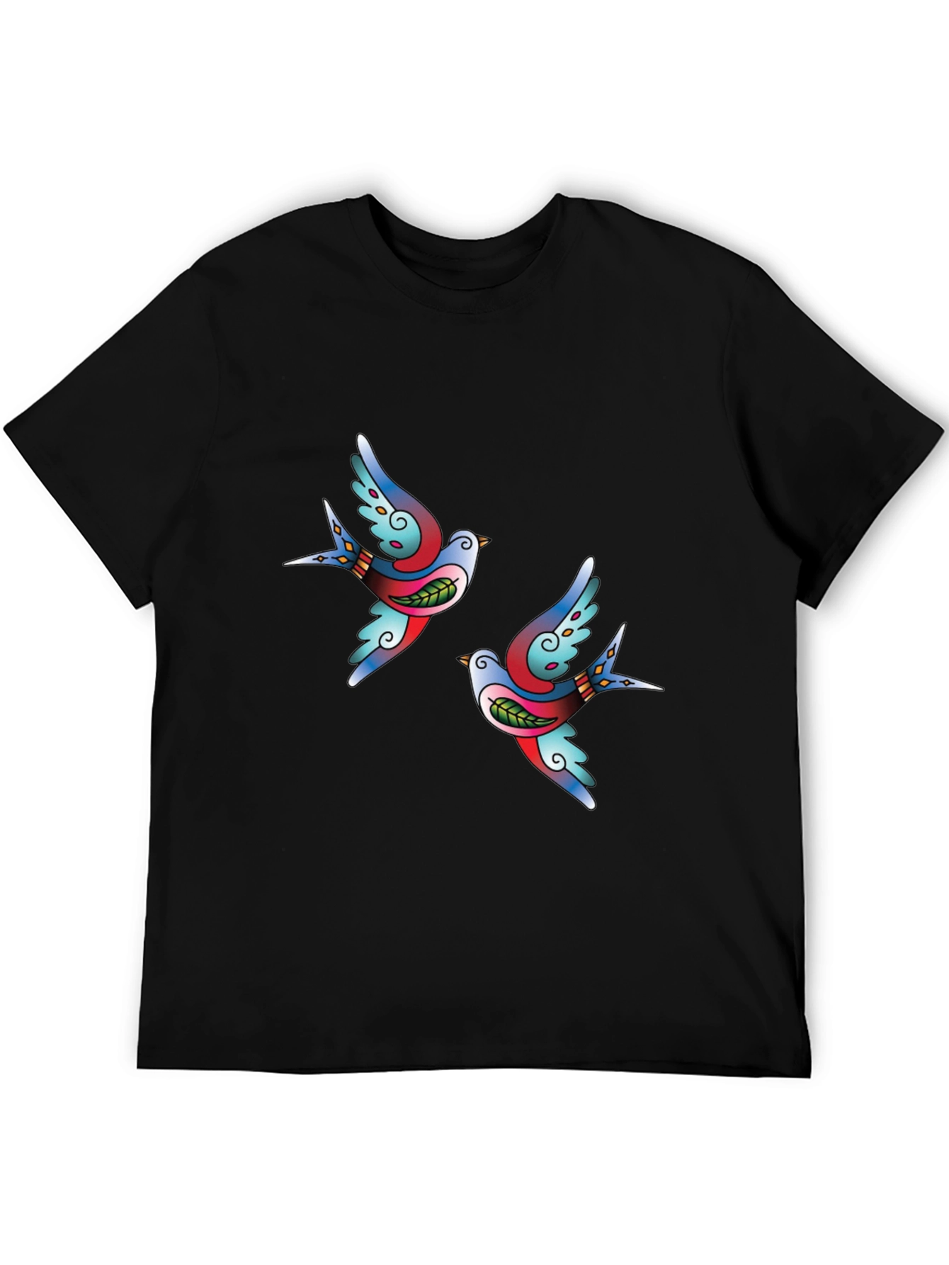 Classic Tattoo Swallow Bird Graphic Tee - Soft Black
