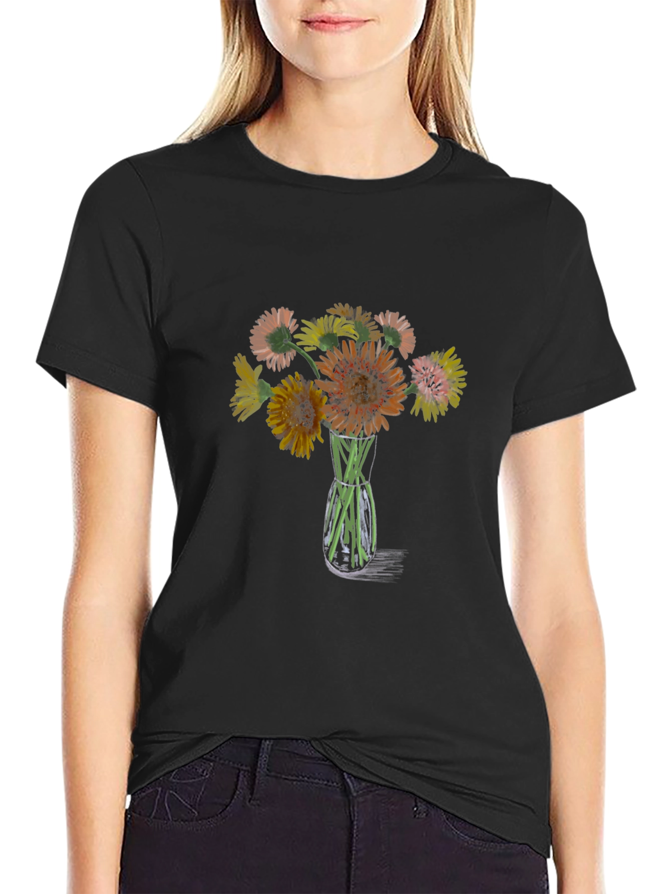 Floral Bouquet Graphic T-Shirt - Black