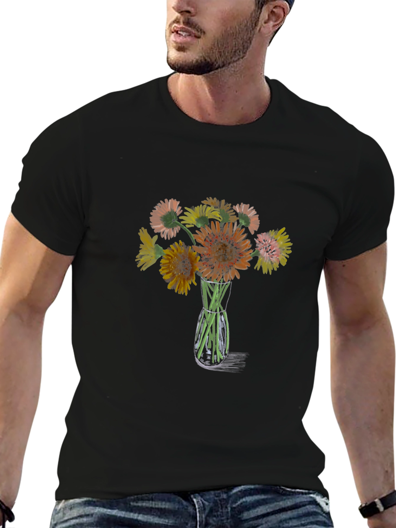 Floral Bouquet Graphic T-Shirt - Black