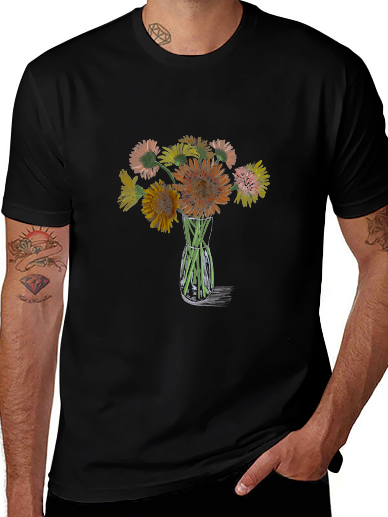 Floral Bouquet Graphic T-Shirt - Black