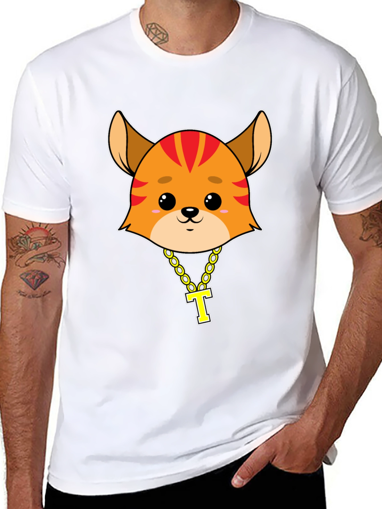 Cute Cartoon Animal Tee with Gold Chain