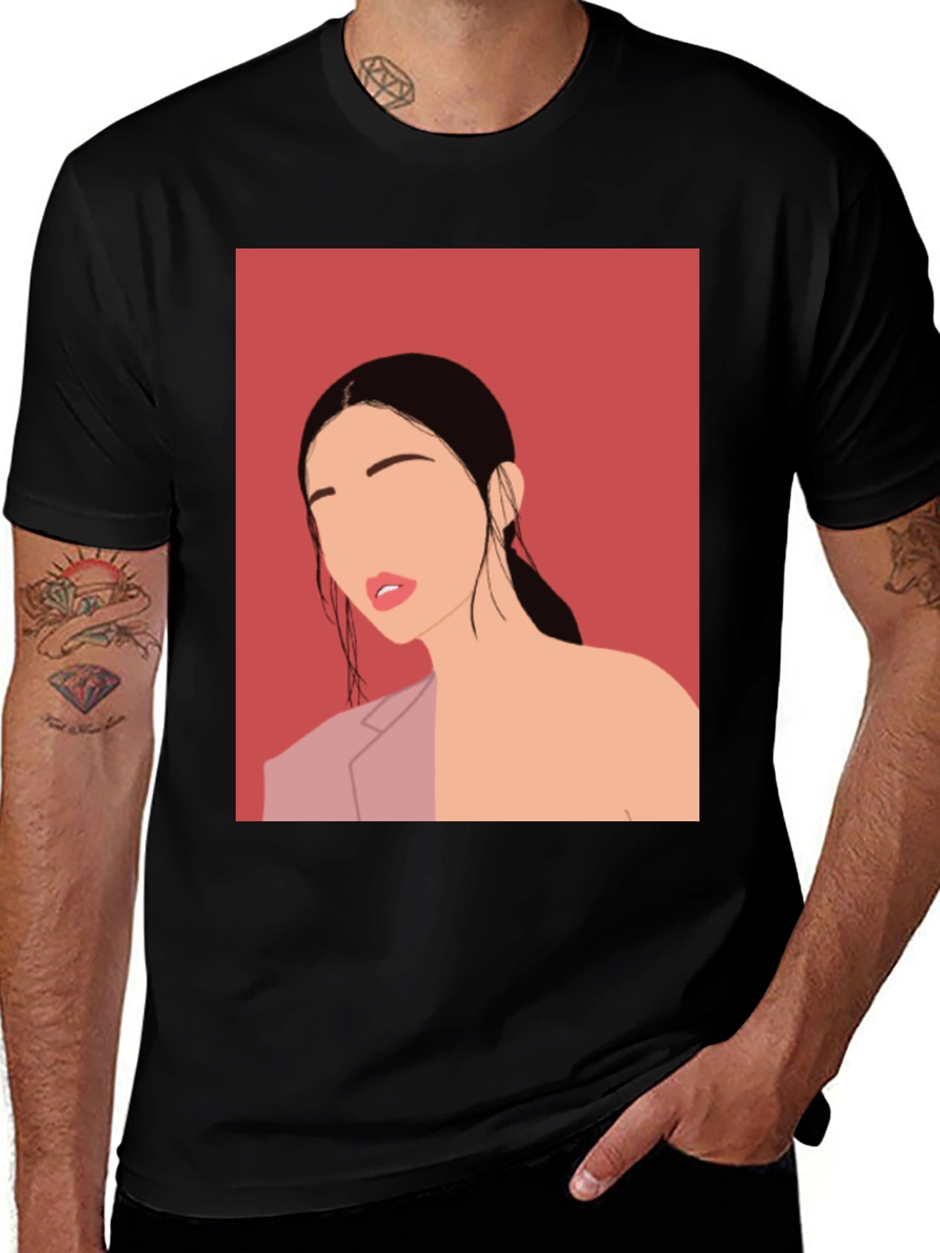 Abstract Woman Graphic Tee - Stylish Black T-Shirt