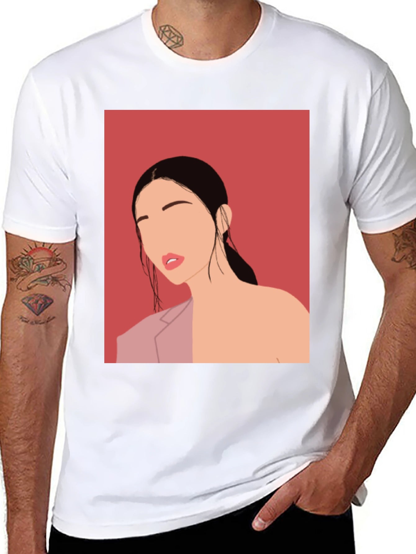 Abstract Woman Graphic Tee - Stylish Black T-Shirt