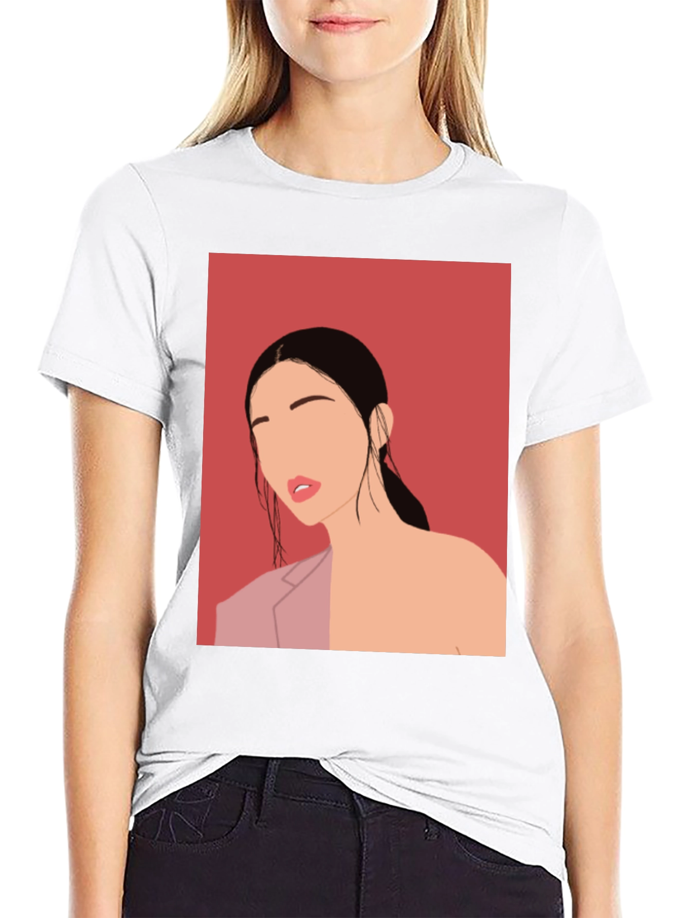Abstract Woman Graphic Tee - Stylish Black T-Shirt