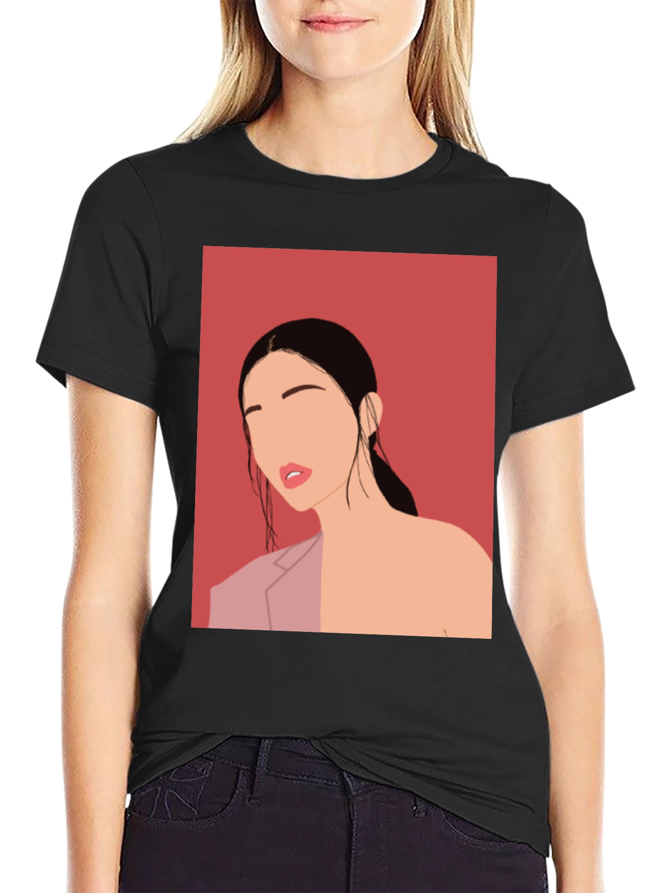 Abstract Woman Graphic Tee - Stylish Black T-Shirt