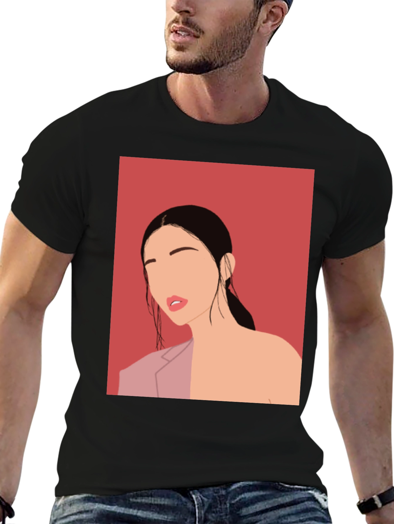 Abstract Woman Graphic Tee - Stylish Black T-Shirt