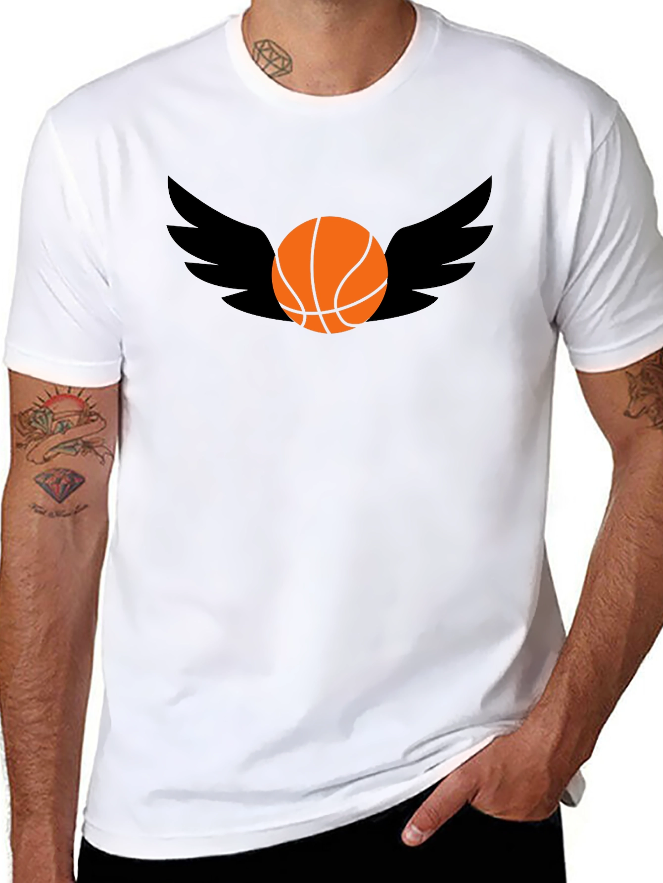 Basketball Wings Graphic Tee - Black Cotton T-Shirt