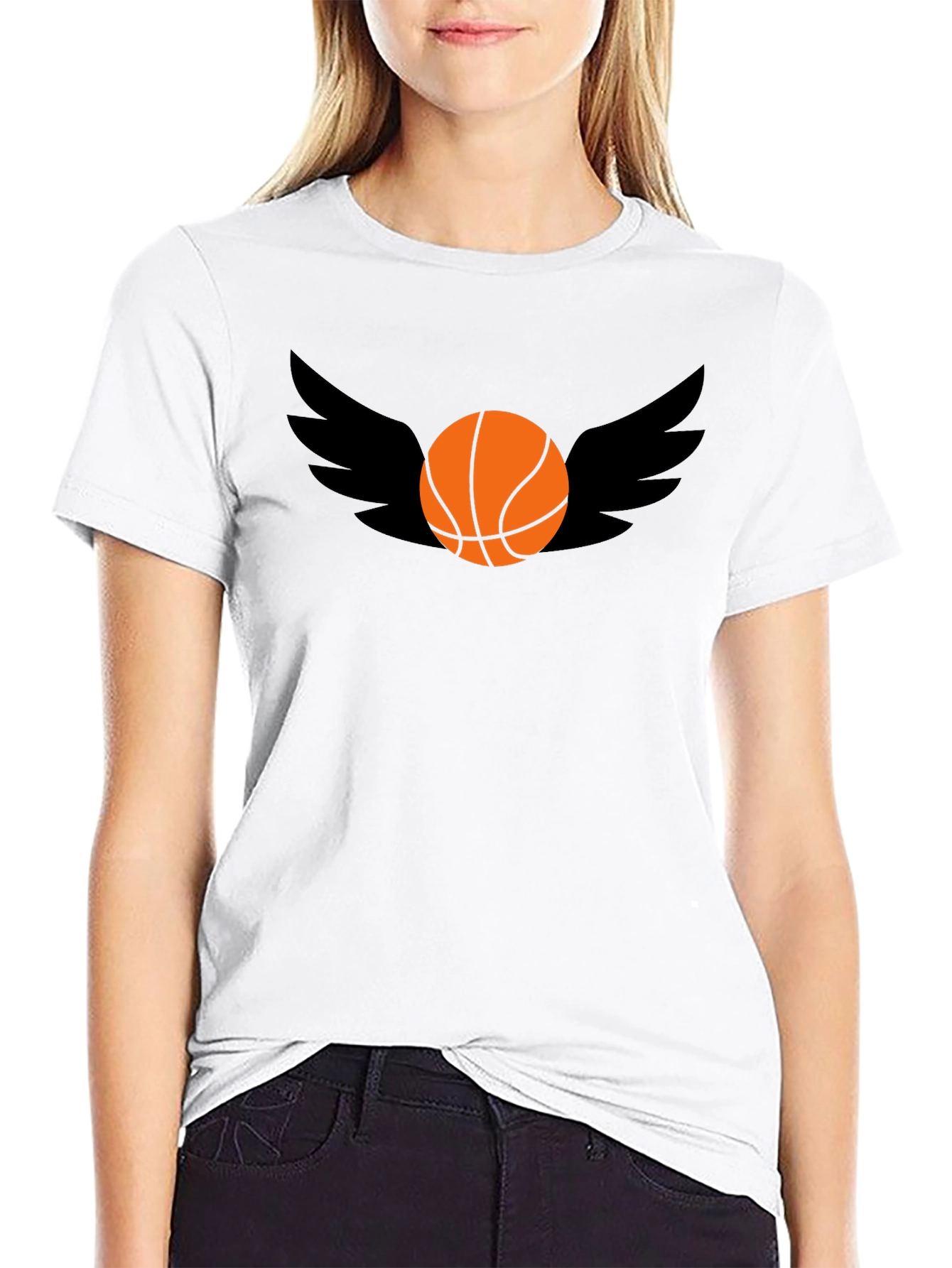Basketball Wings Graphic Tee - Black Cotton T-Shirt