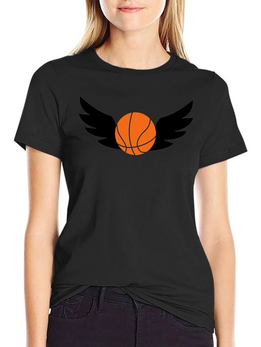 Basketball Wings Graphic Tee - Black Cotton T-Shirt
