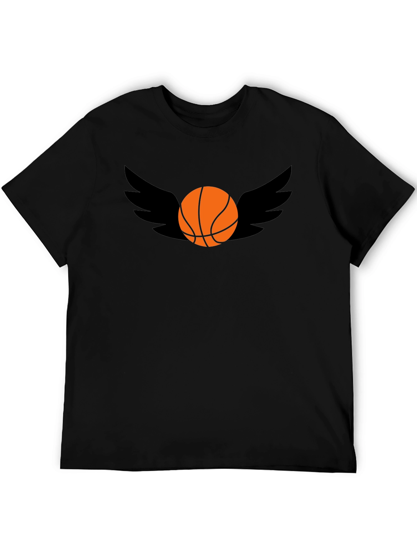 Basketball Wings Graphic Tee - Black Cotton T-Shirt