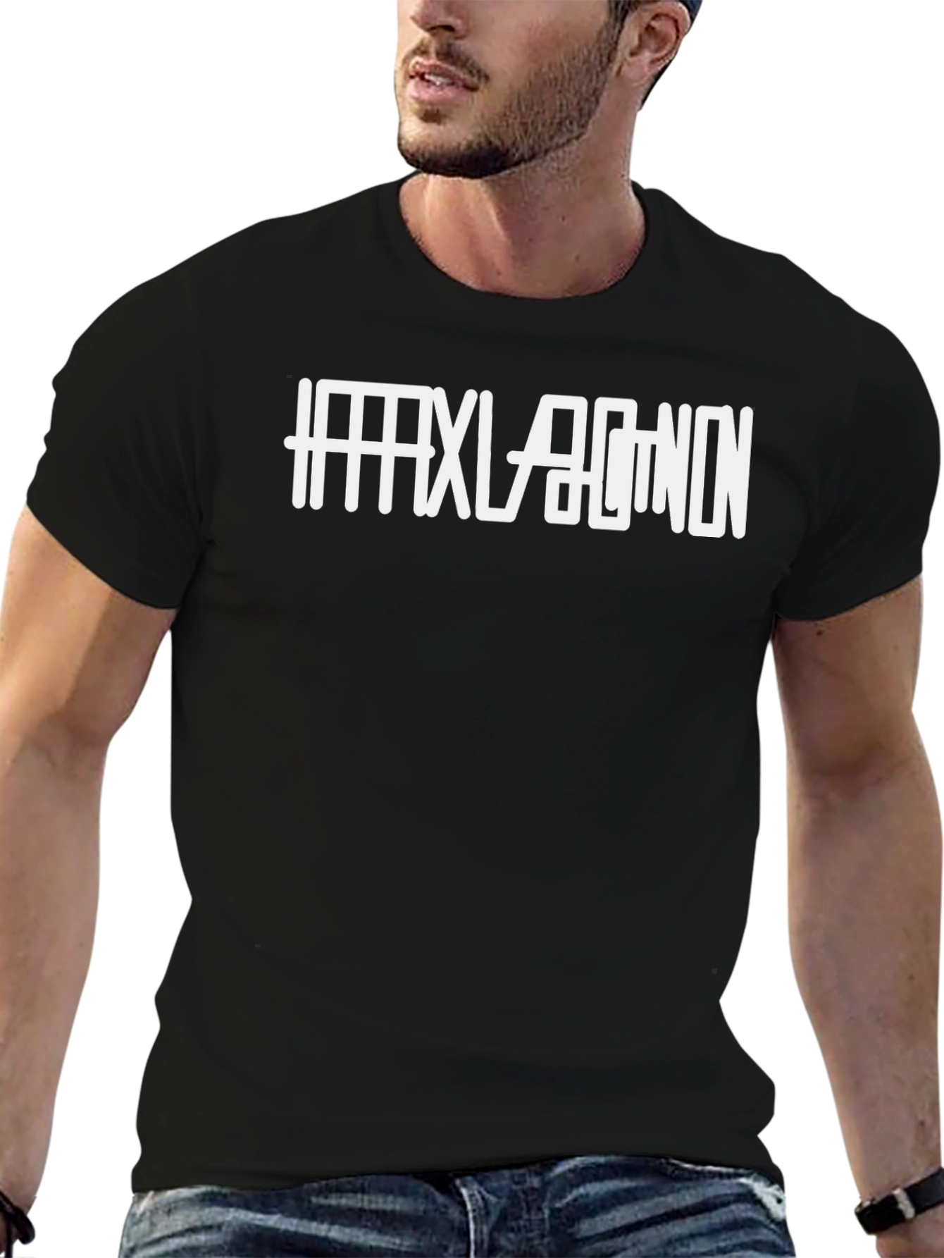 Black T-Shirt with White Graphic Print