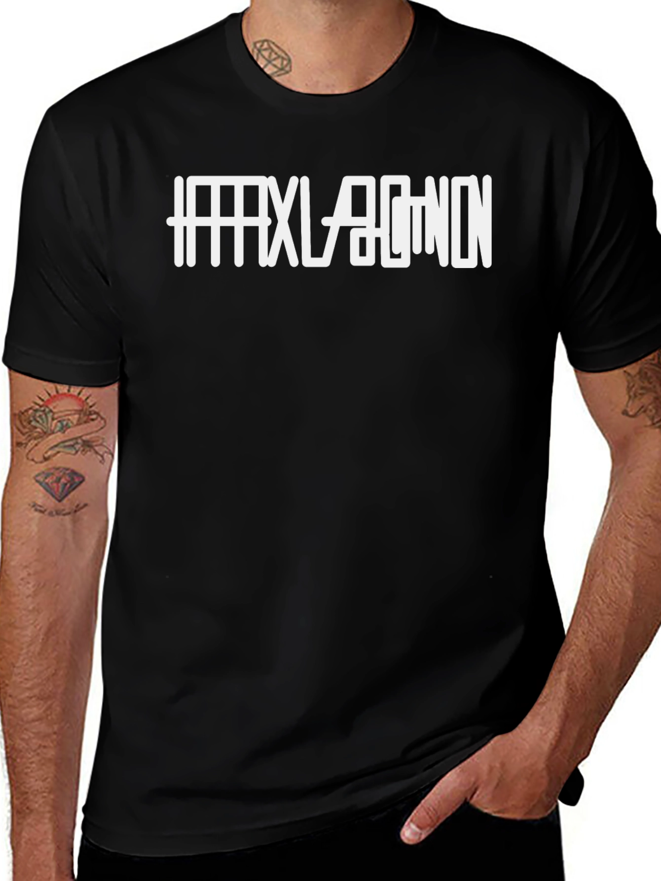 Black T-Shirt with White Graphic Print