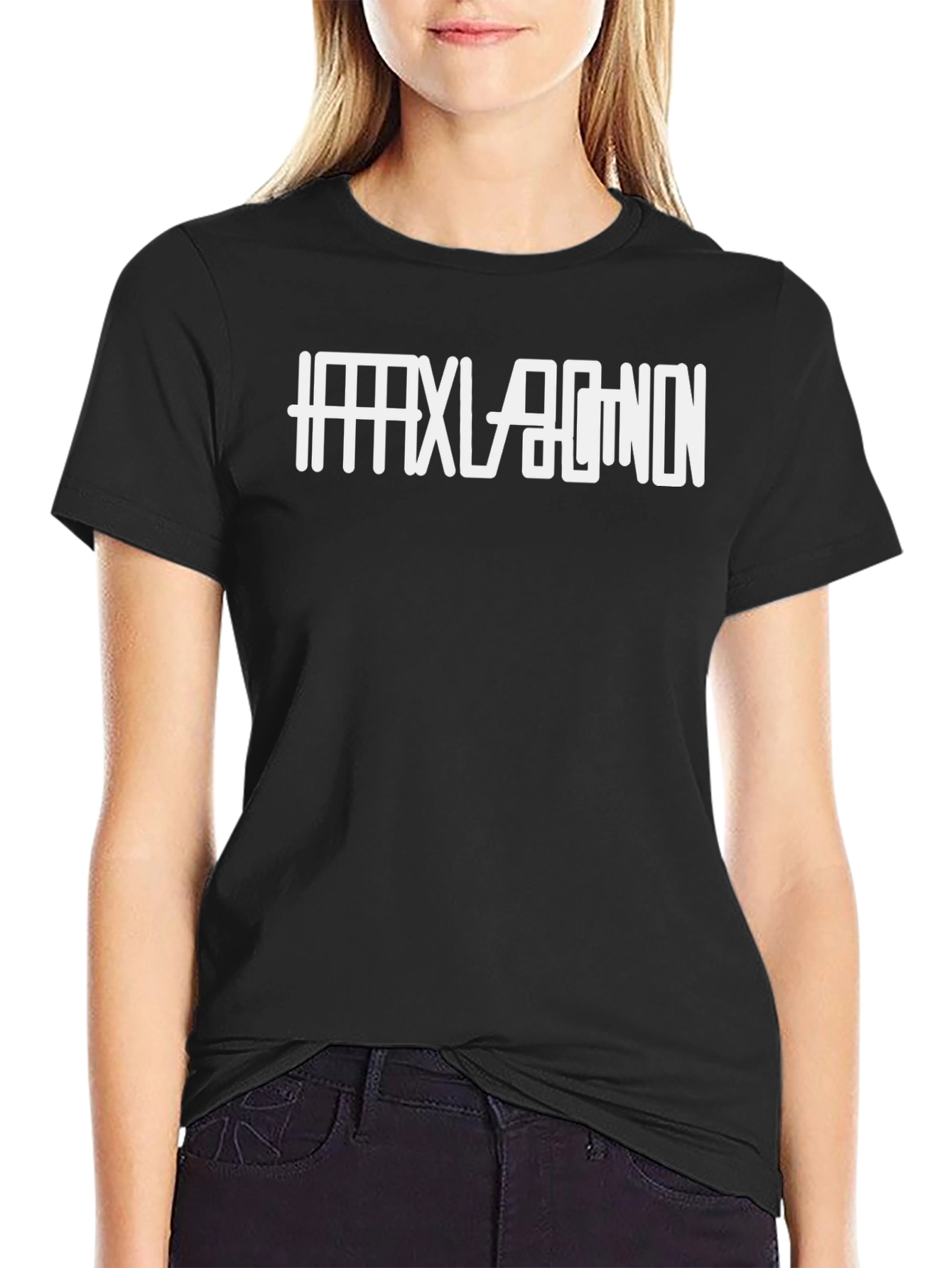 Black T-Shirt with White Graphic Print