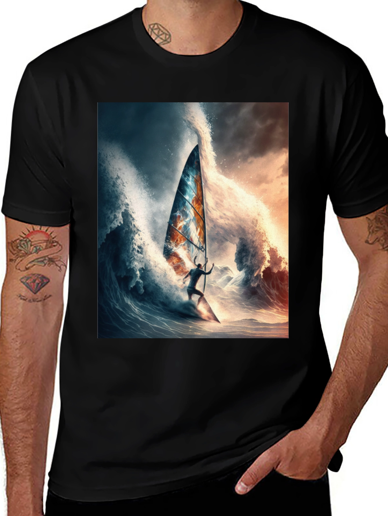 Wave Rider Tee - Black Graphic T-Shirt
