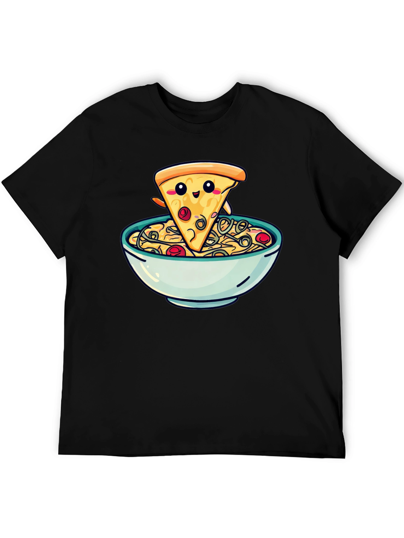 Cute Pizza Slice in Bowl Graphic T-Shirt