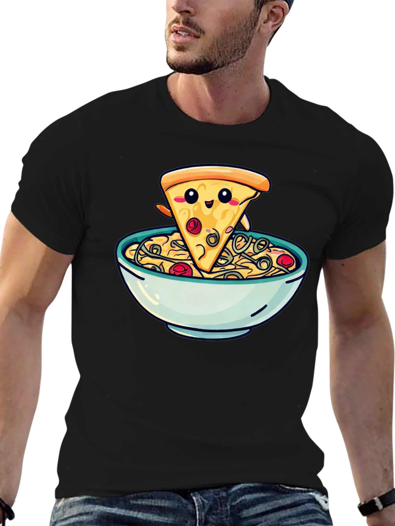 Cute Pizza Slice in Bowl Graphic T-Shirt