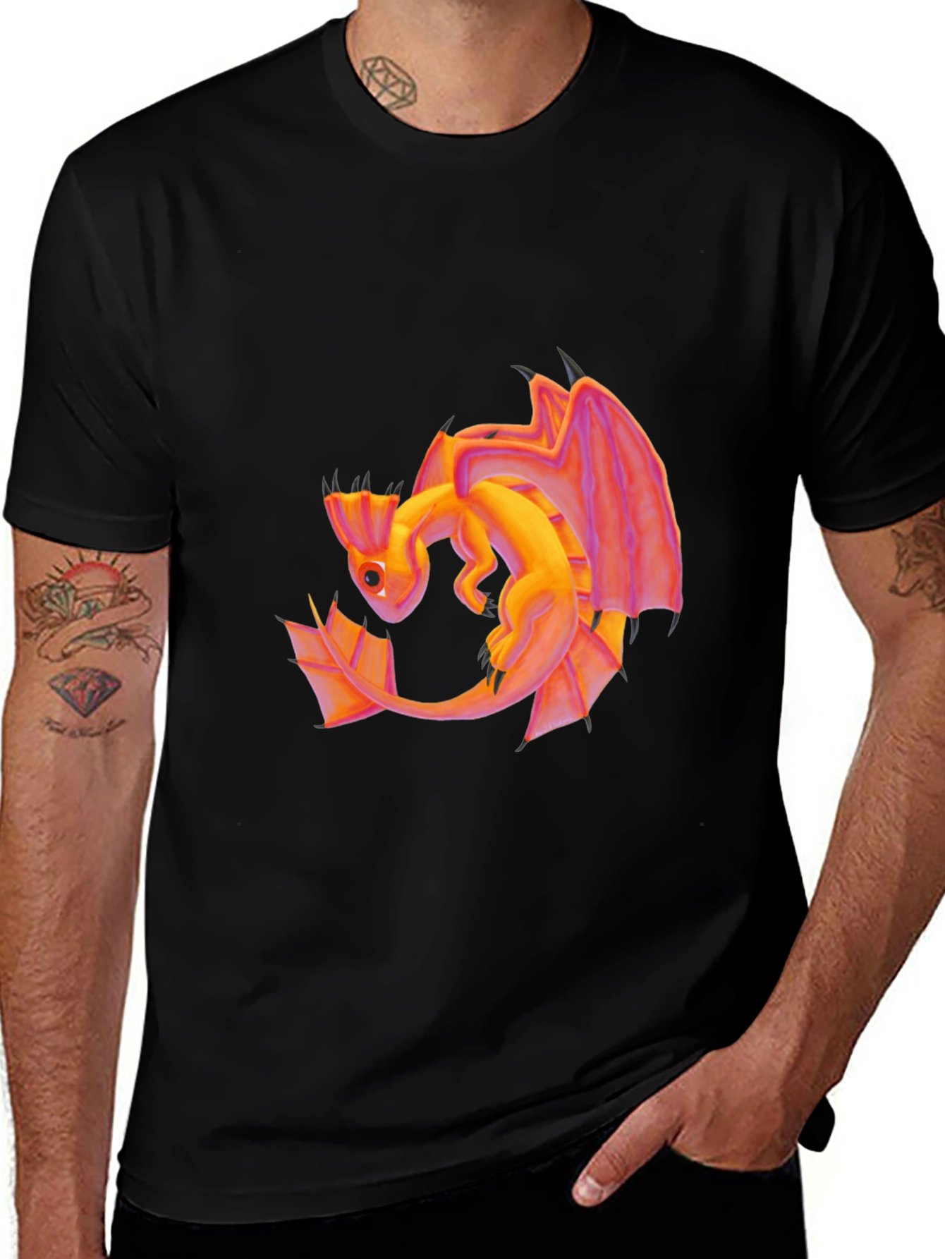Dragon Graphic Tee - Black Cotton T-Shirt