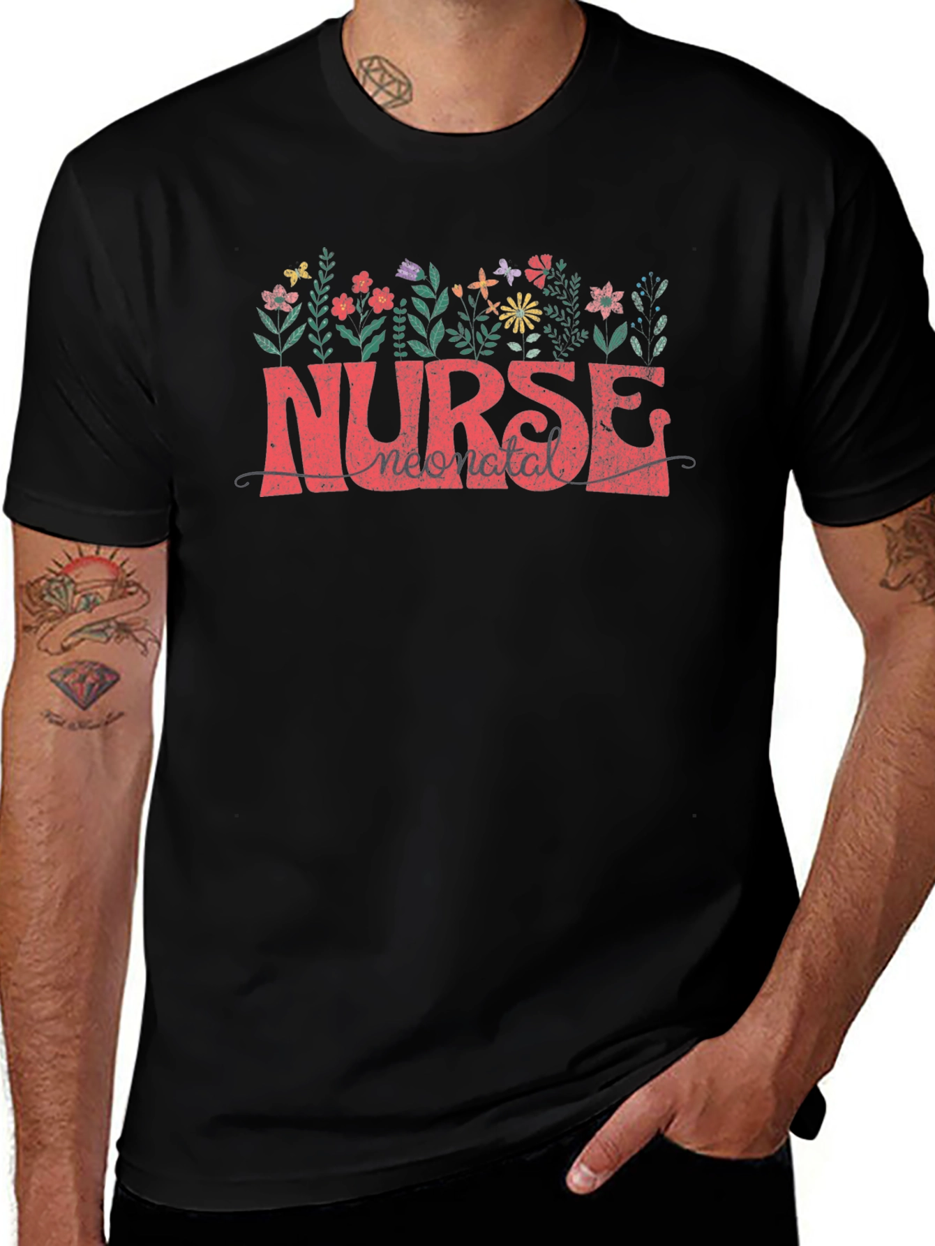 Neonatal Nurse Floral Tee - Black