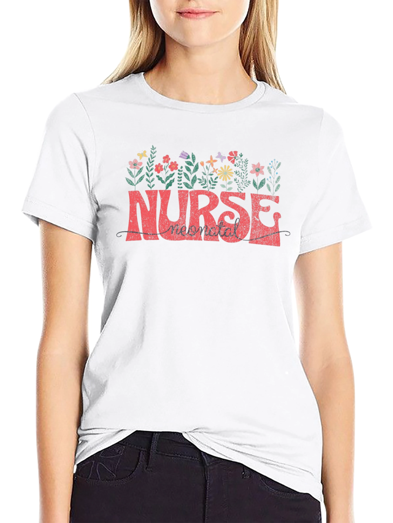 Neonatal Nurse Floral Tee - Black