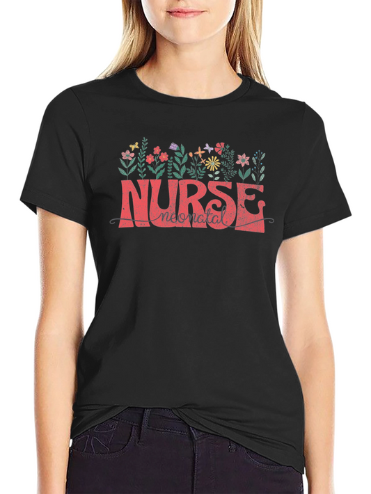 Neonatal Nurse Floral Tee - Black
