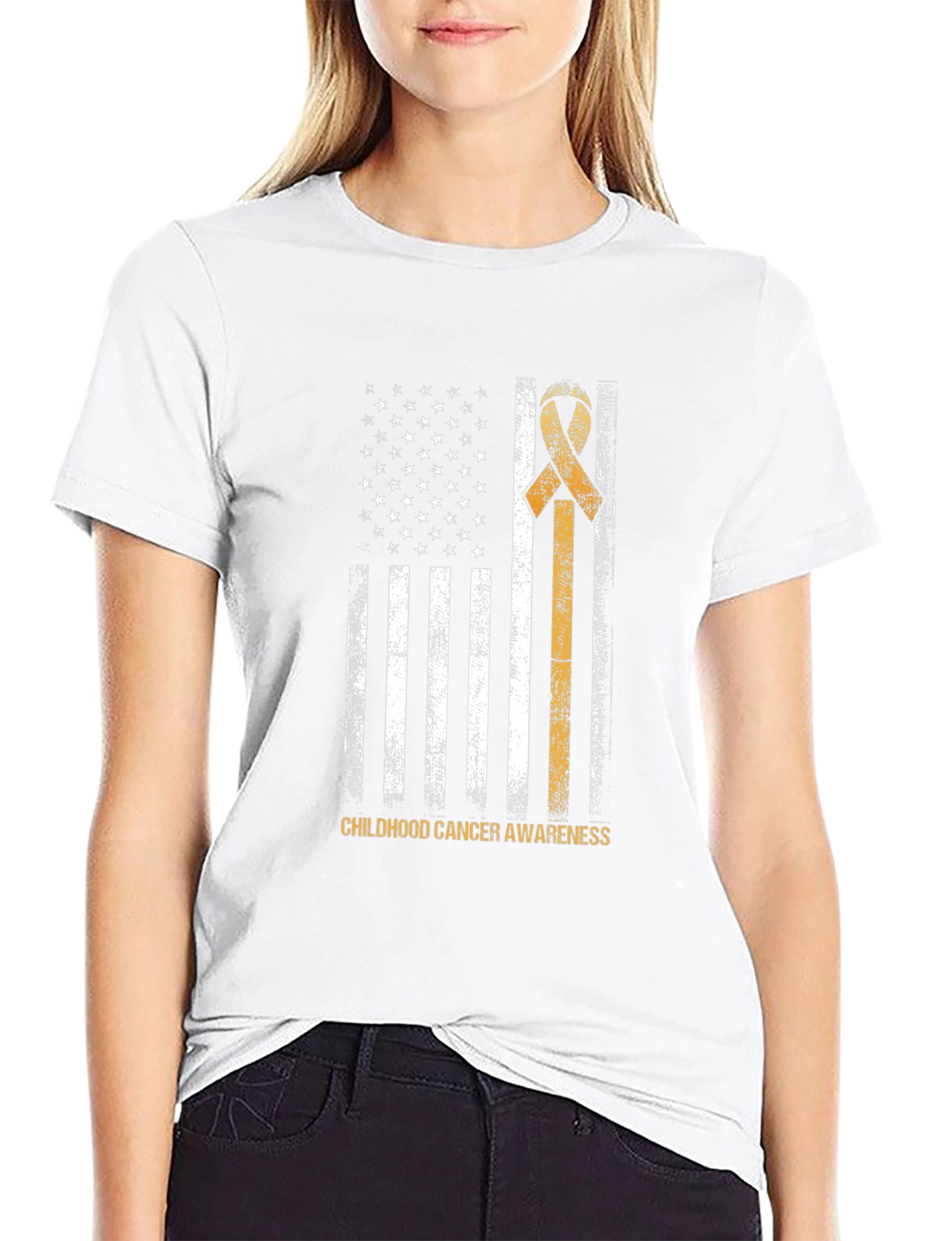 Childhood Cancer Awareness USA Flag Ribbon T-Shirt