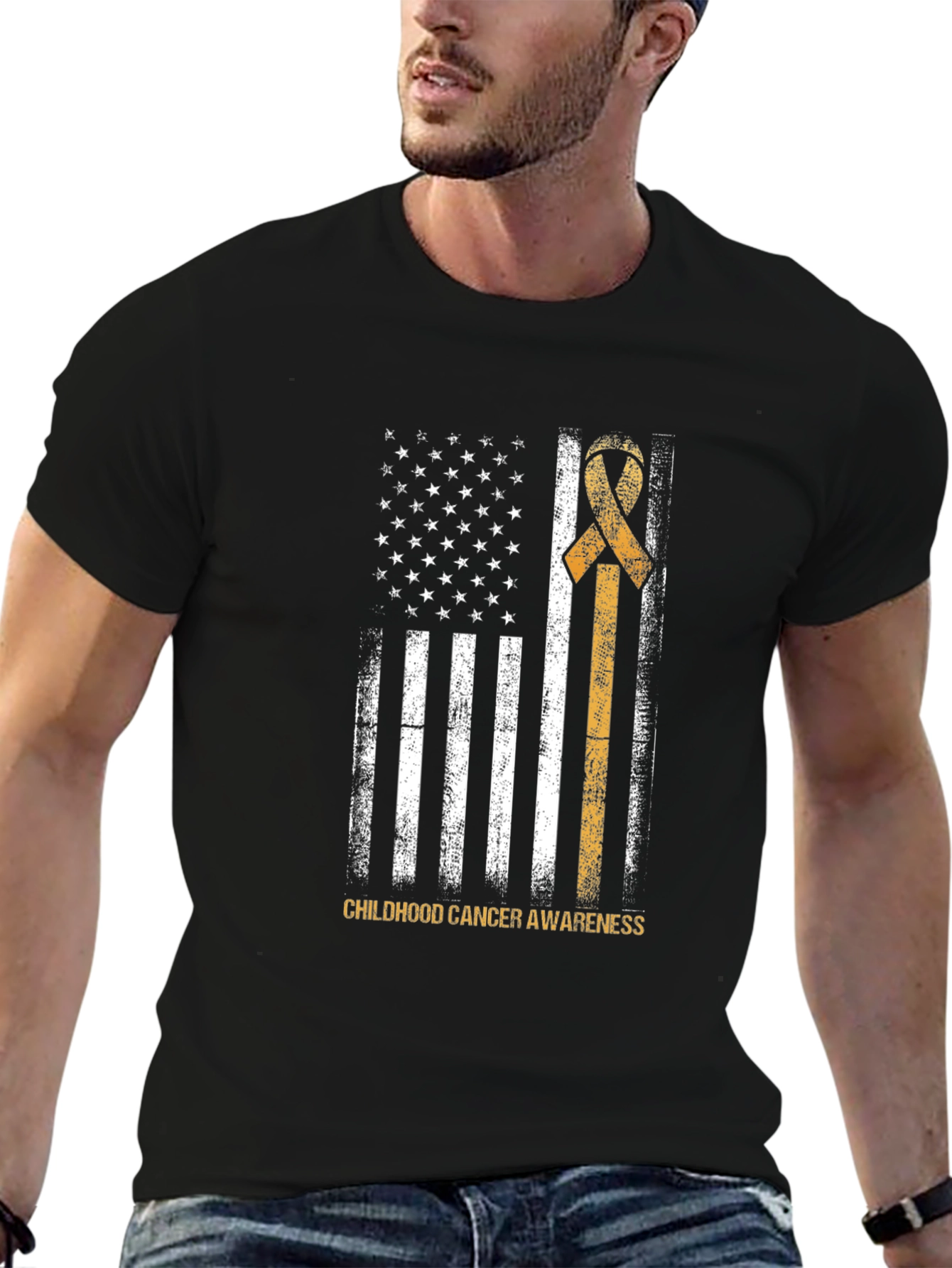 Childhood Cancer Awareness USA Flag Ribbon T-Shirt