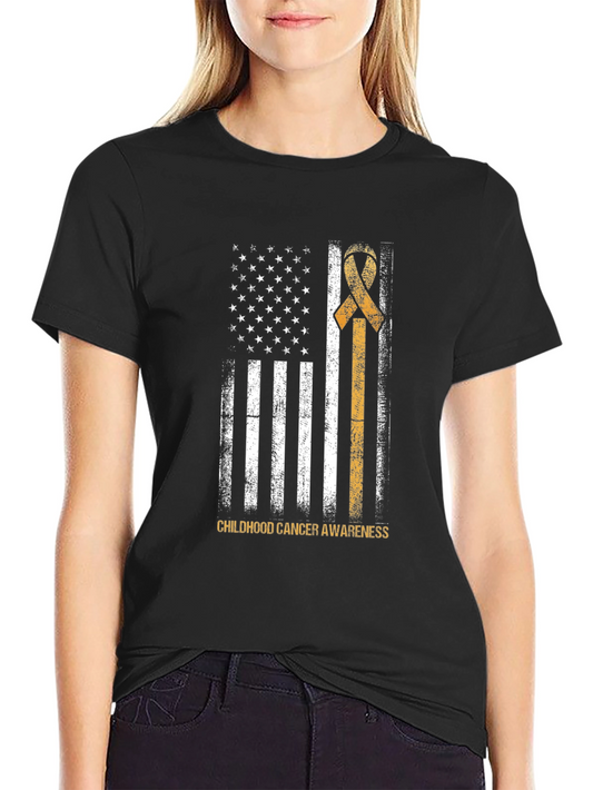 Childhood Cancer Awareness USA Flag Ribbon T-Shirt