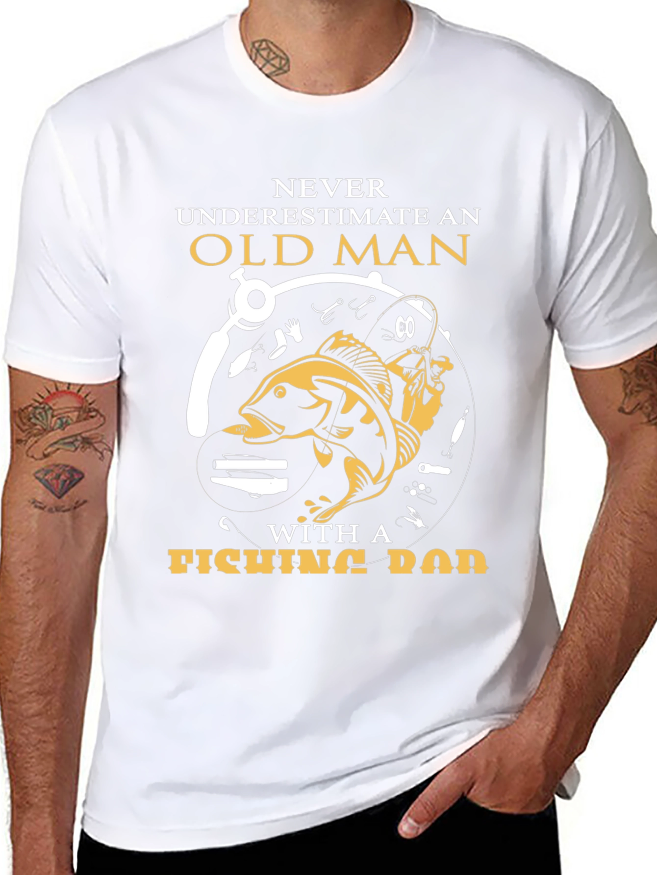 Old Man Fishing Rod Graphic Tee - Black