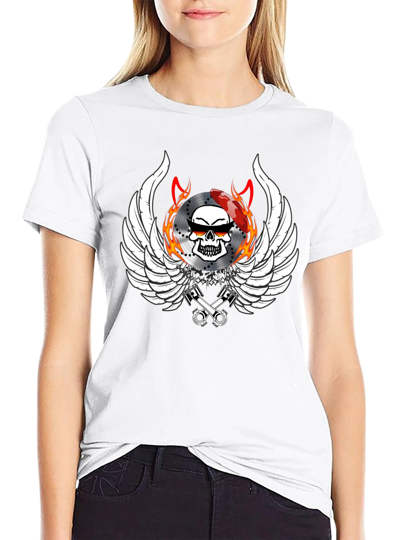 Biker Skull Wings Graphic Tee