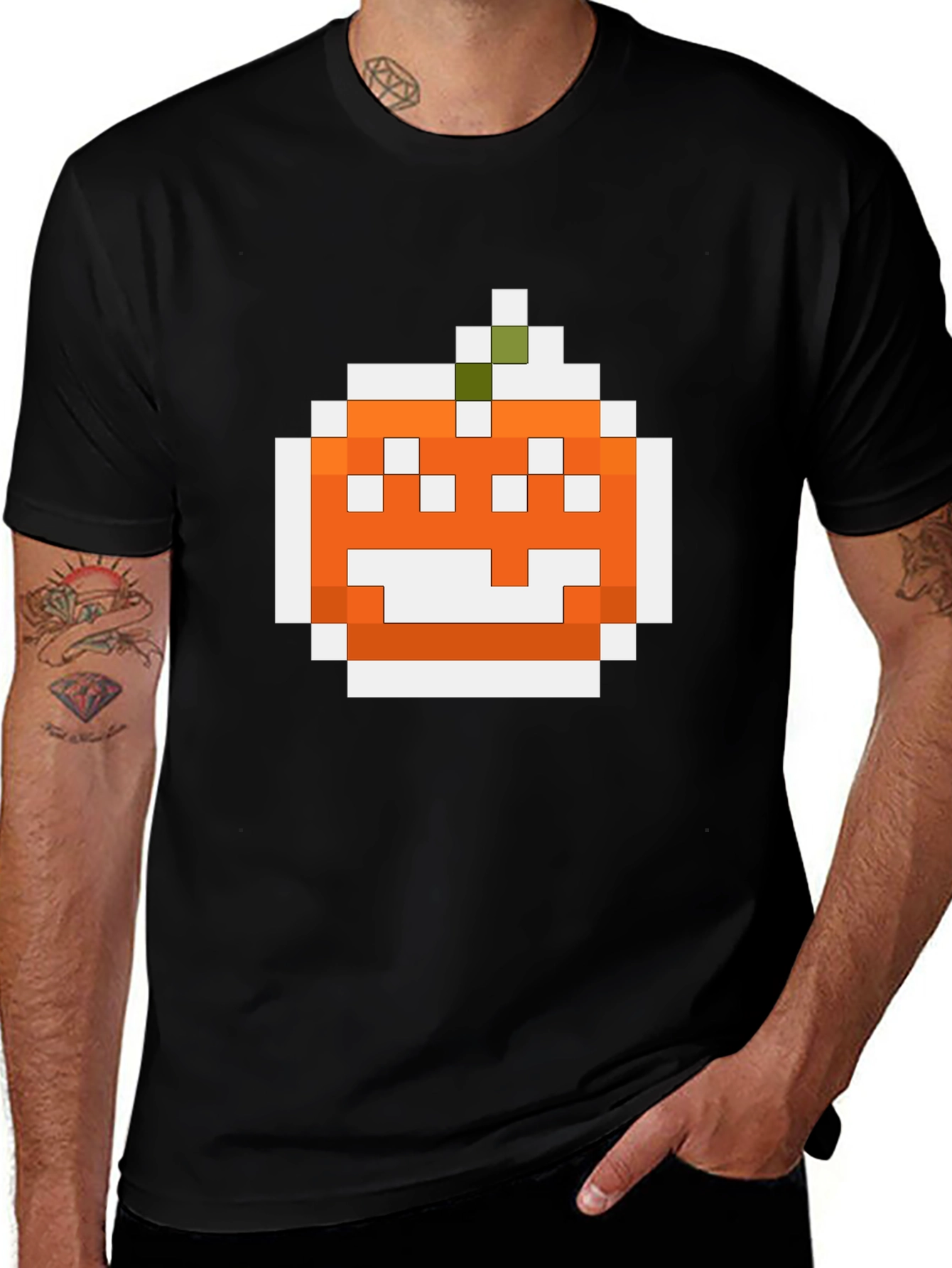 Pixel Pumpkin Graphic Tee - Halloween Shirt