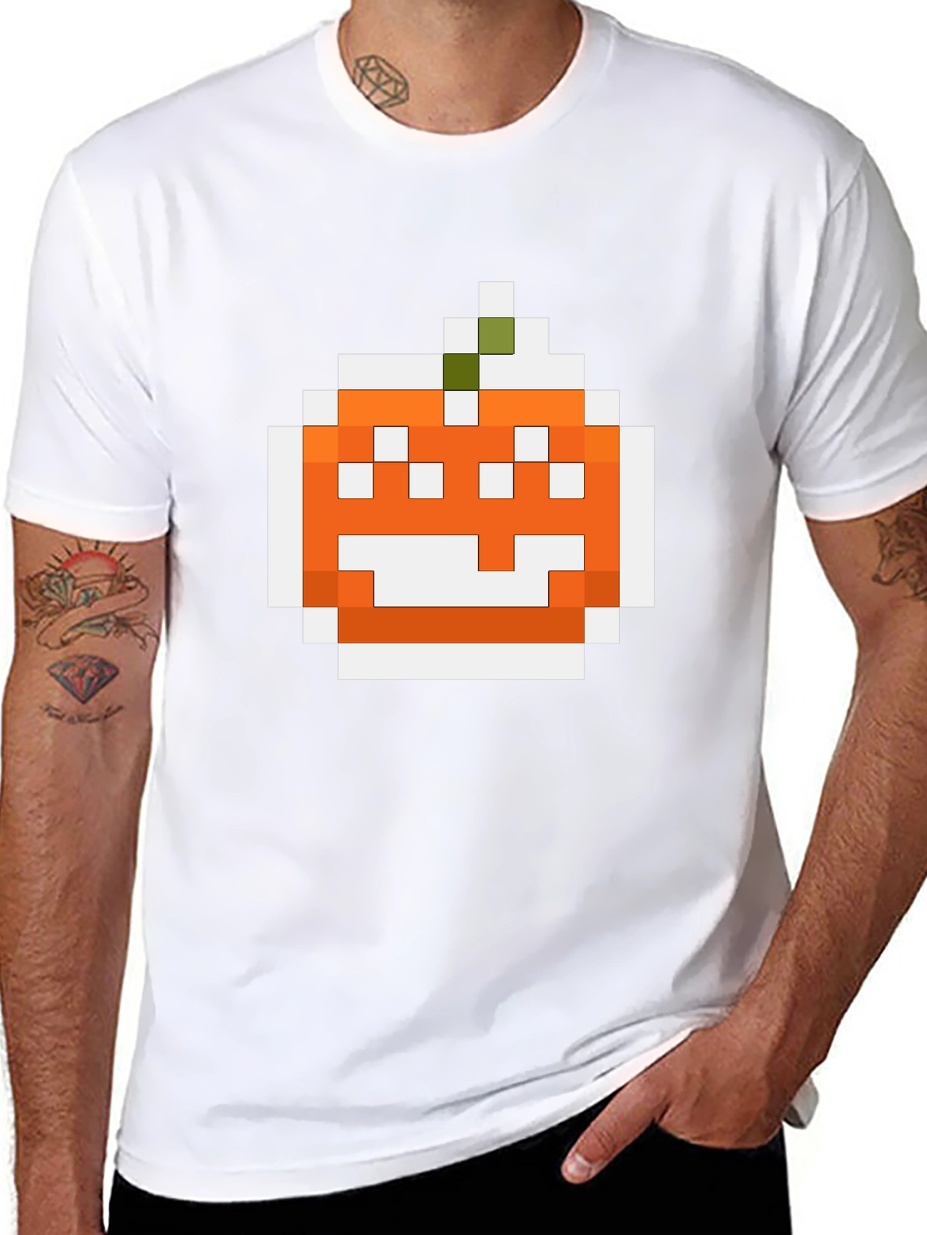 Pixel Pumpkin Graphic Tee - Halloween Shirt
