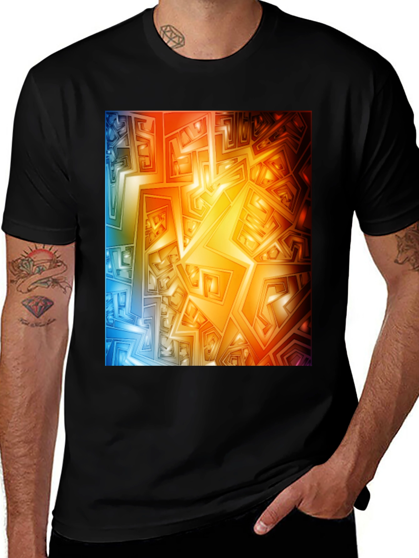 Geometric Abstract Art Graphic Tee - Black