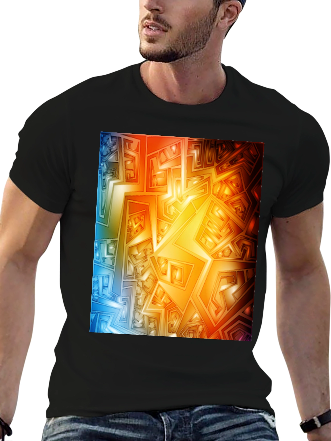 Geometric Abstract Art Graphic Tee - Black