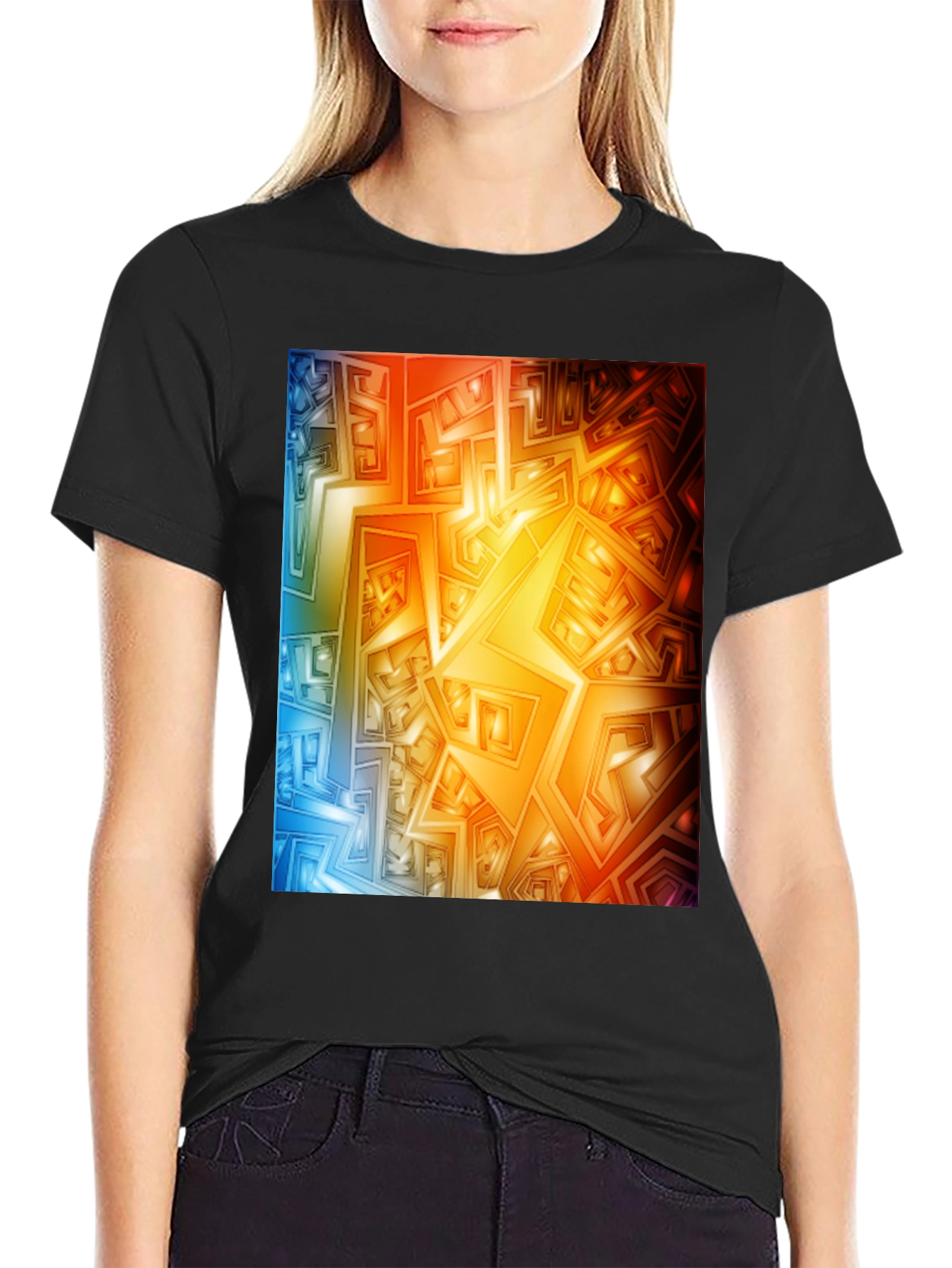 Geometric Abstract Art Graphic Tee - Black