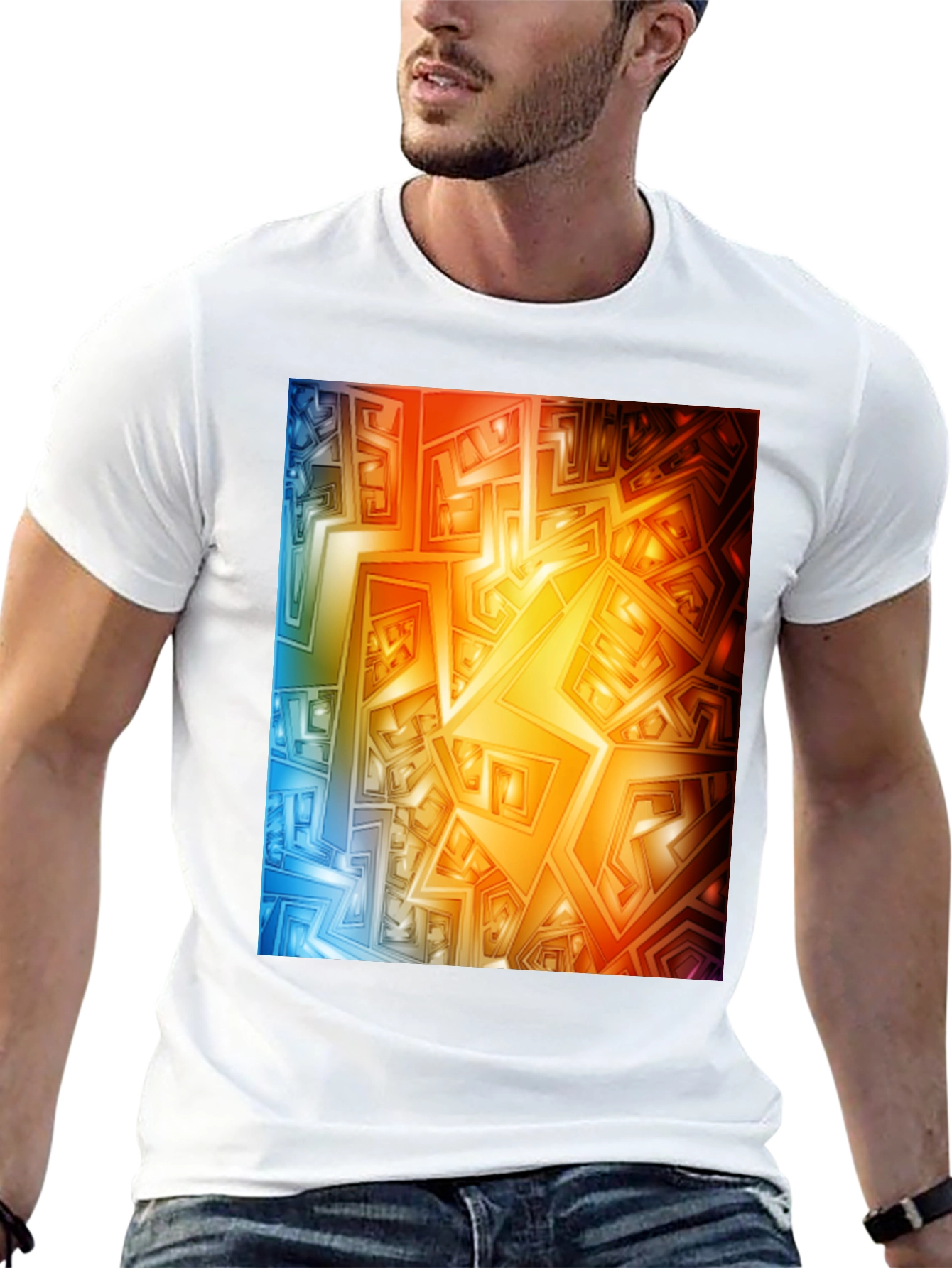 Geometric Abstract Art Graphic Tee - Black
