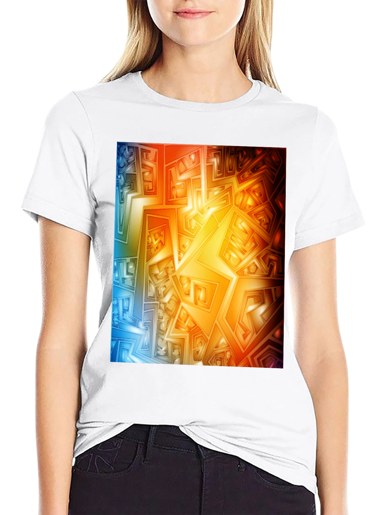 Geometric Abstract Art Graphic Tee - Black
