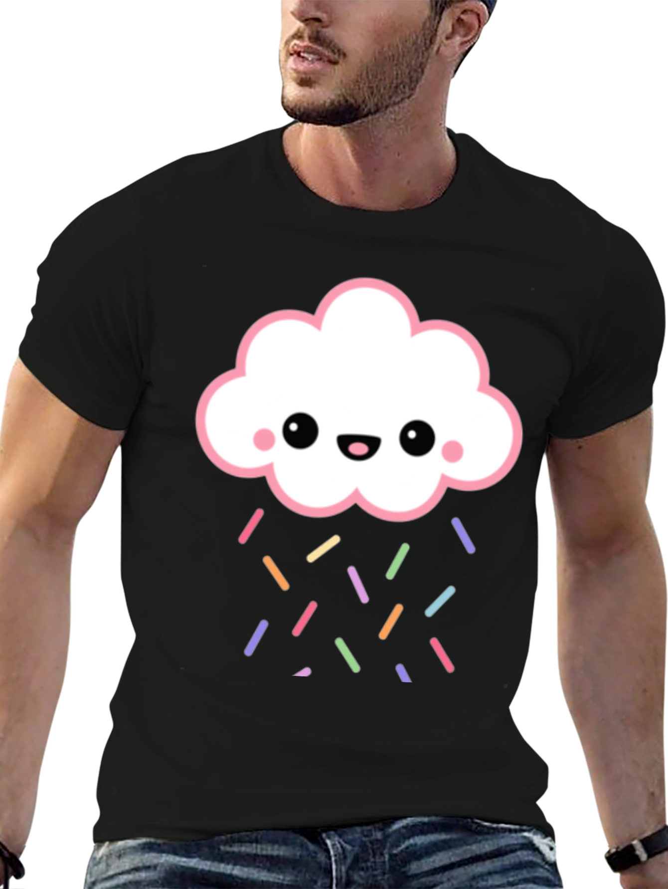 Cute Cloud Sprinkles Black T-Shirt