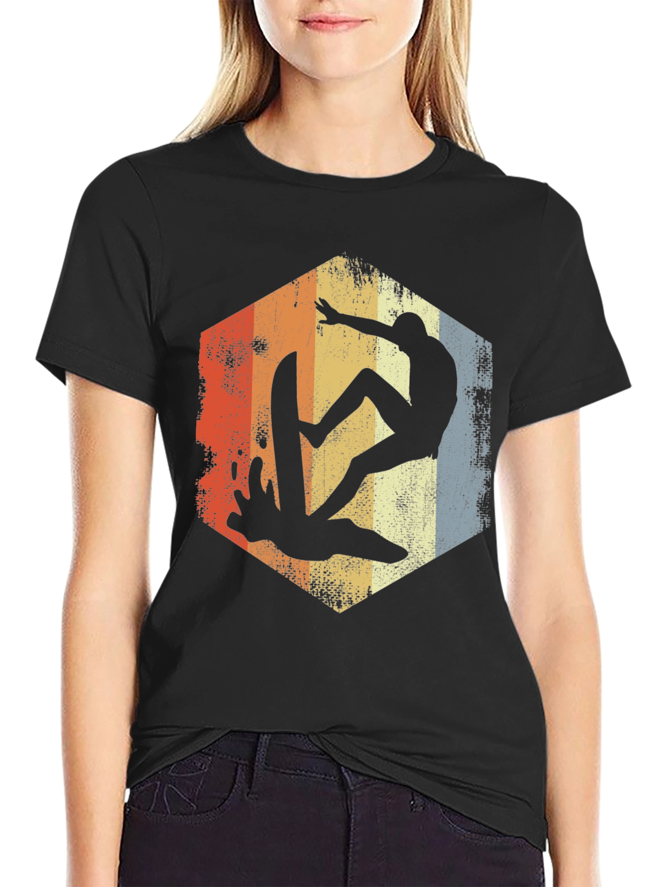 Retro Surfer Graphic Tee - Black Cotton