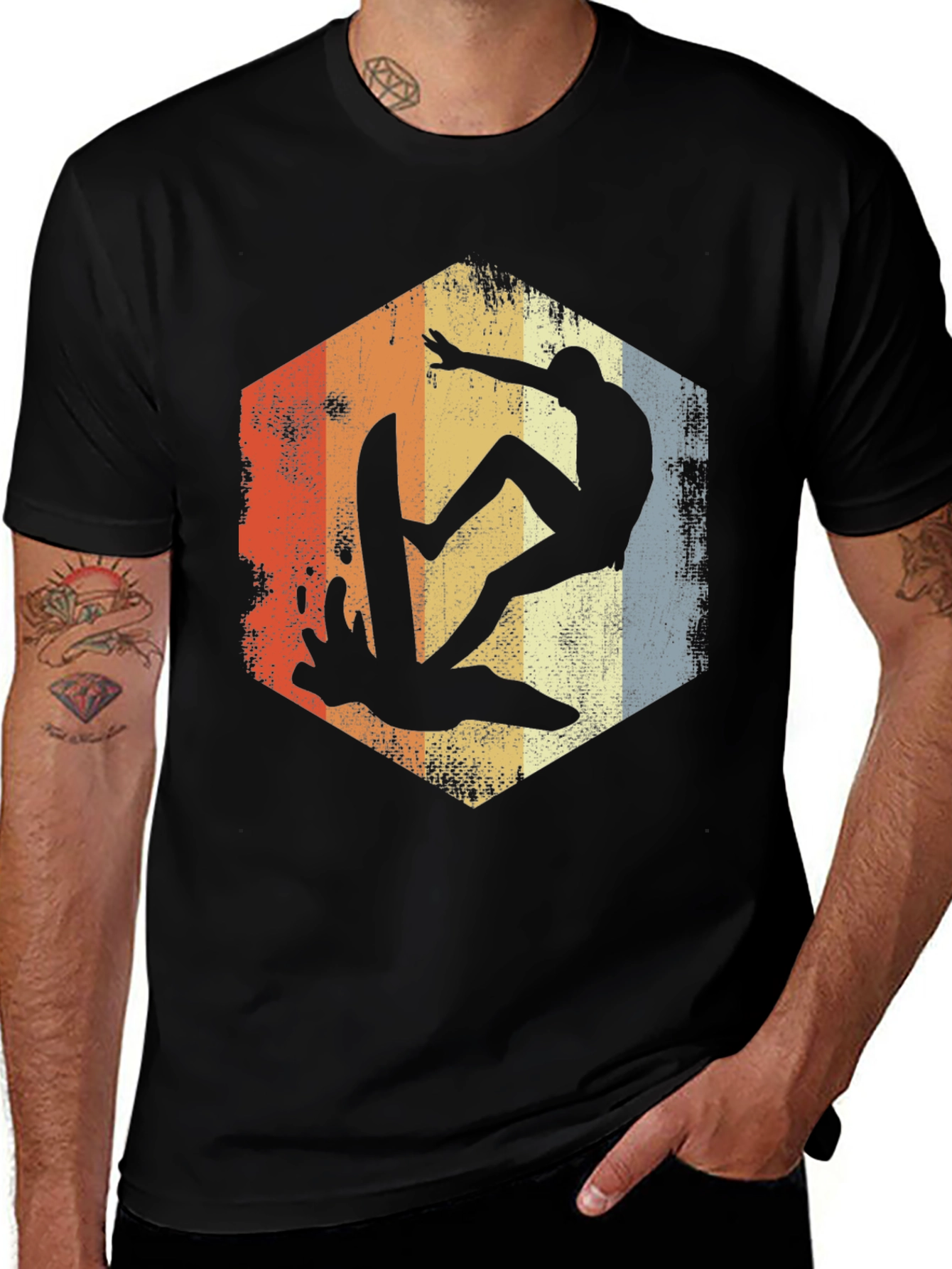 Retro Surfer Graphic Tee - Black Cotton