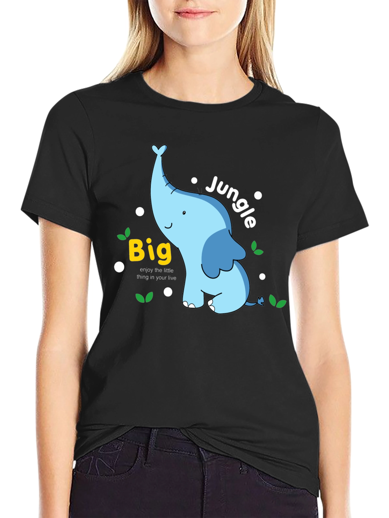 Big Jungle Blue Elephant Graphic T-Shirt