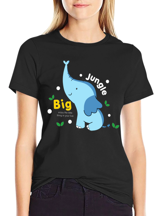 Big Jungle Blue Elephant Graphic T-Shirt